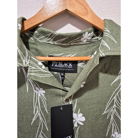 Mens Olive Green Floral Print Short Sleeve Button Up Shirt Medium - Picture 2 of 5